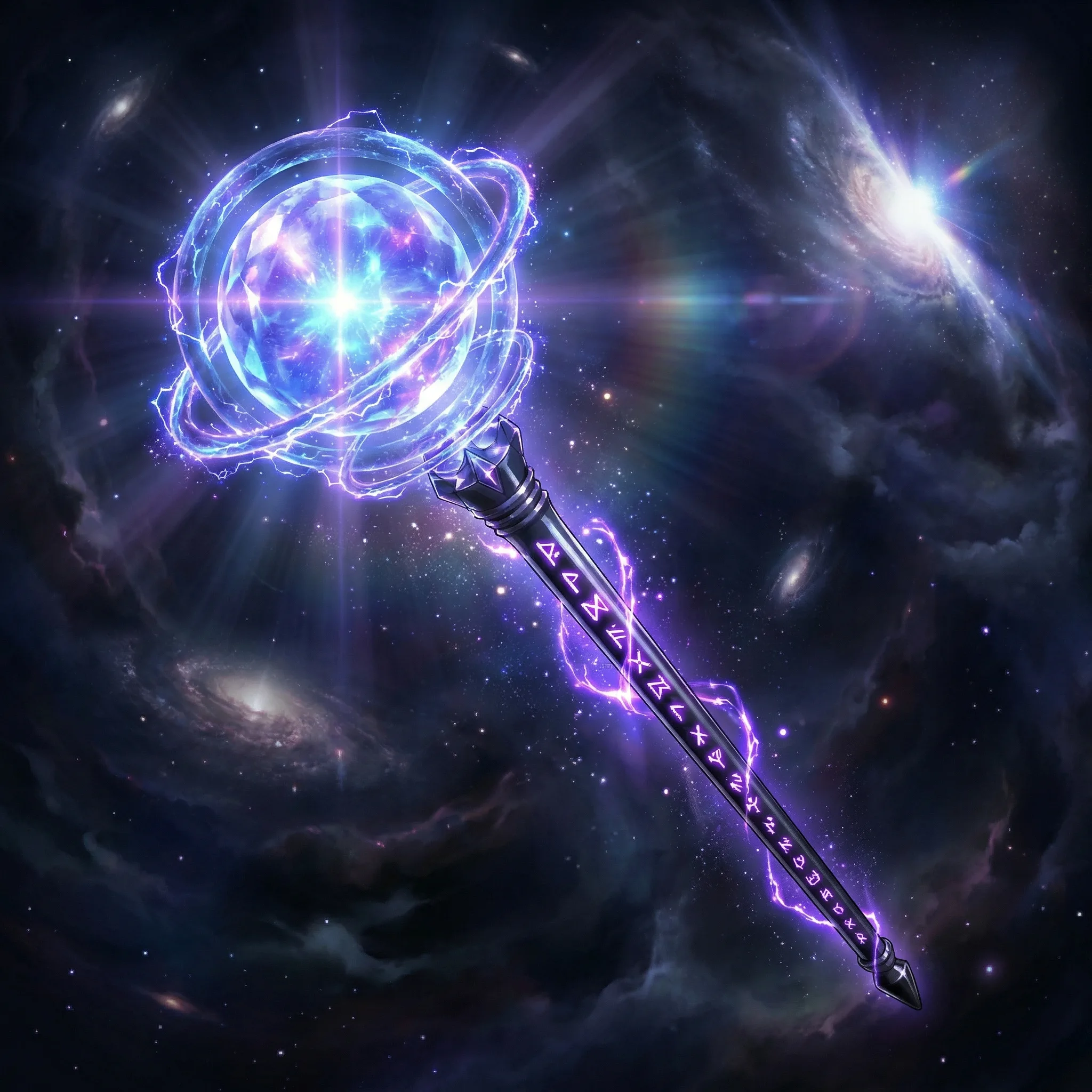A Holy Item: an arcane staff holding a galaxy in its orb