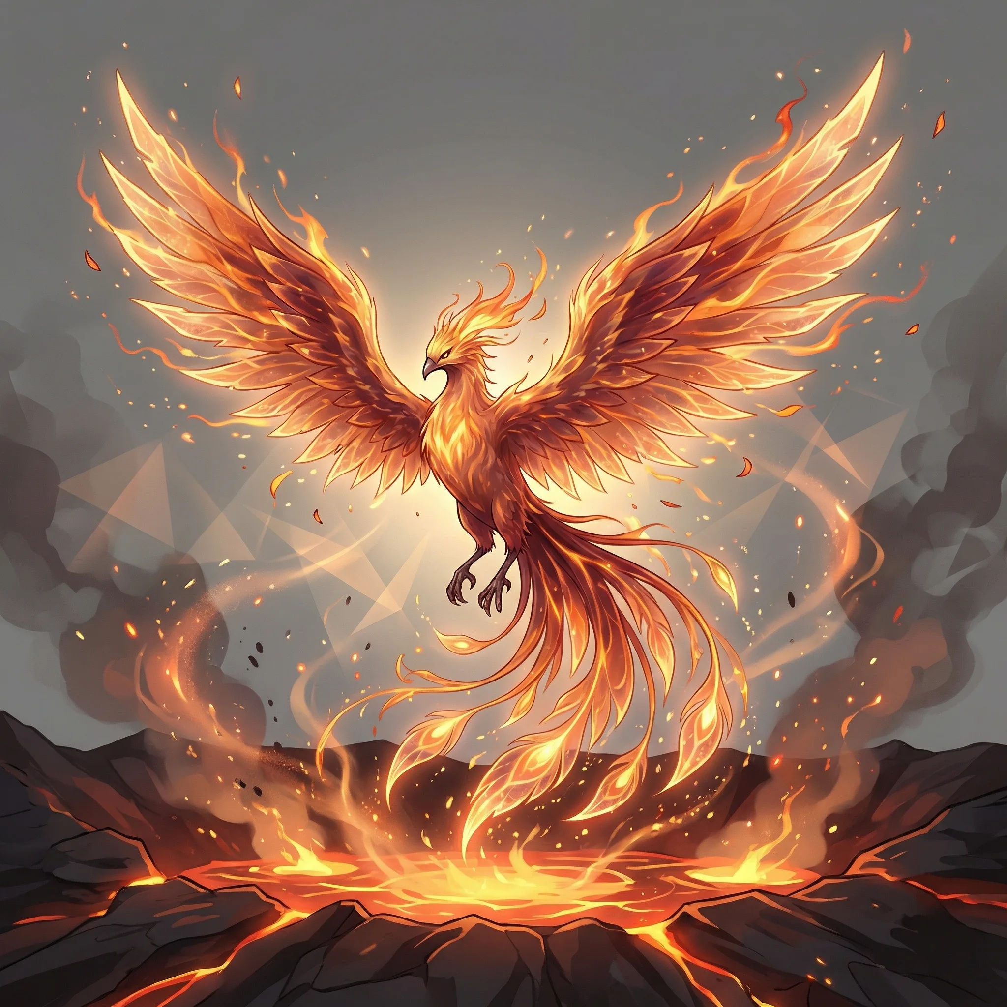 A phoenix guardian rising on wings of flame