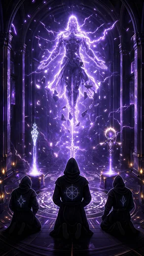 A gathering beneath an astral projection.
