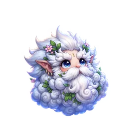 A small round Lintel with white cloud fur, blue eyes and tiny flowers.